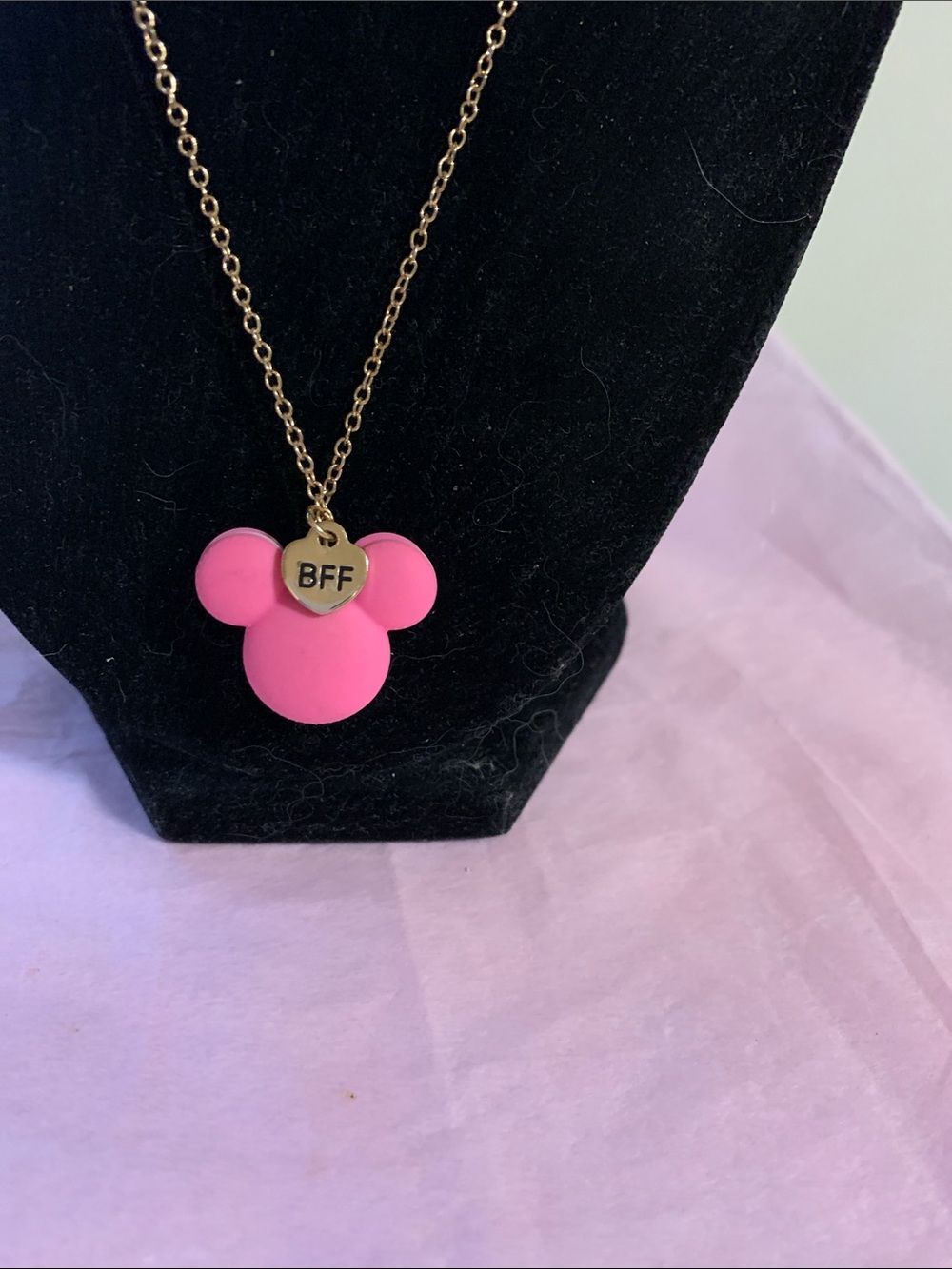 Disney Pink Mouse-Head Pendant Necklace with Gold 'BFF' Tag